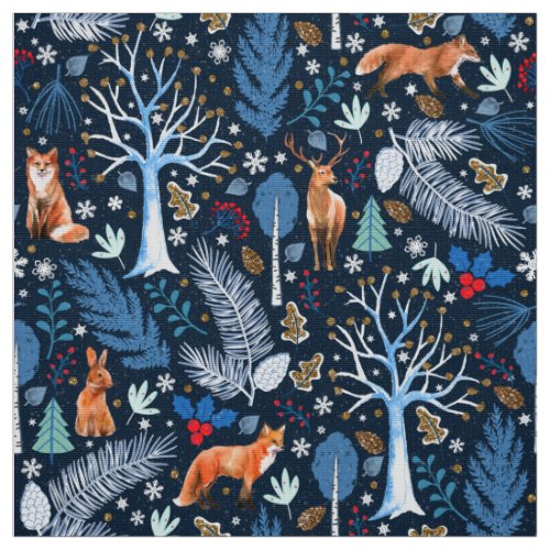 Winter Woodland BlueGold ID785 Fabric