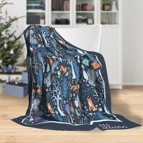 Winter Woodland BlueGold ID785 Fleece Blanket