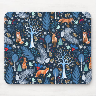 Winter Woodland Blue/Gold ID785 Mouse Pad