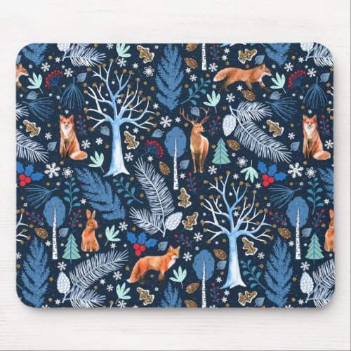 Winter Woodland BlueGold ID785 Mouse Pad