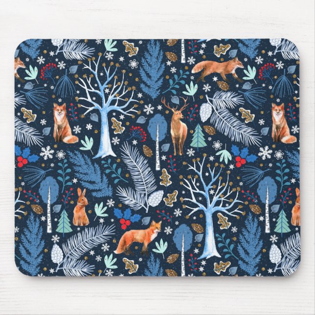 Winter Woodland Blue/Gold ID785 Mouse Pad (Front)