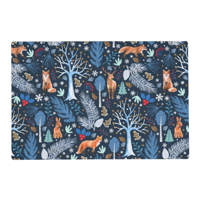 Winter Woodland Blue/Gold ID785 Placemat (Front)