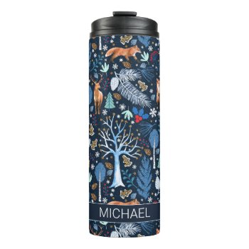 Winter Woodland Blue/gold Id785 Thermal Tumbler by arrayforhome at Zazzle