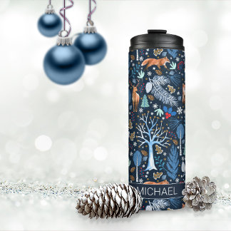 Winter Woodland Blue/Gold ID785 Thermal Tumbler
