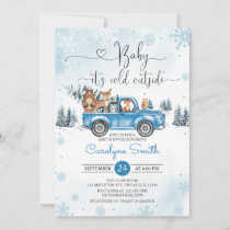 Winter Woodland Blue Truck Baby Shower Invitation