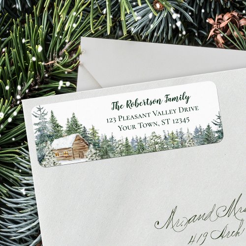 Winter Woodland Cabin Christmas Return Address Label
