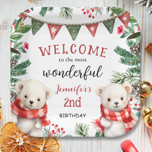 Winter Woodland Christmas 2nd Birthday Paper  Plates