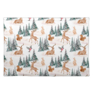 Winter Woodland Christmas Animals Cloth Placemat