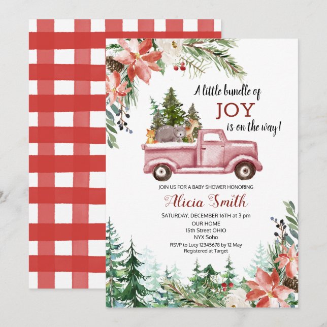 Winter Woodland Christmas baby shower invitation (Front/Back)
