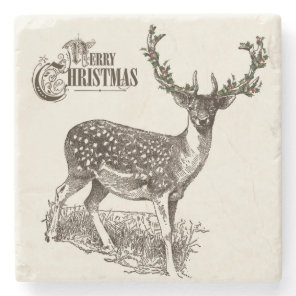 winter woodland christmas deer stone coaster
