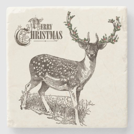 winter woodland christmas deer stone coaster | Zazzle