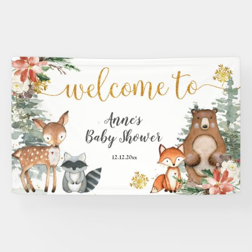 Winter Woodland Christmas Floral Baby Shower Banner