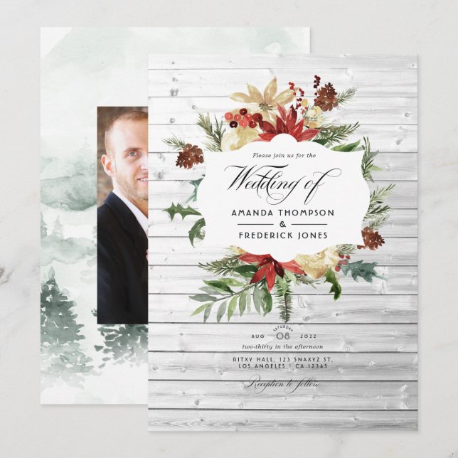 Winter Woodland Christmas Rustic Wedding Photo Invitation (Front/Back)