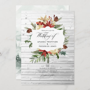 Winter Woodland Christmas Rustic Wedding Photo Invitation