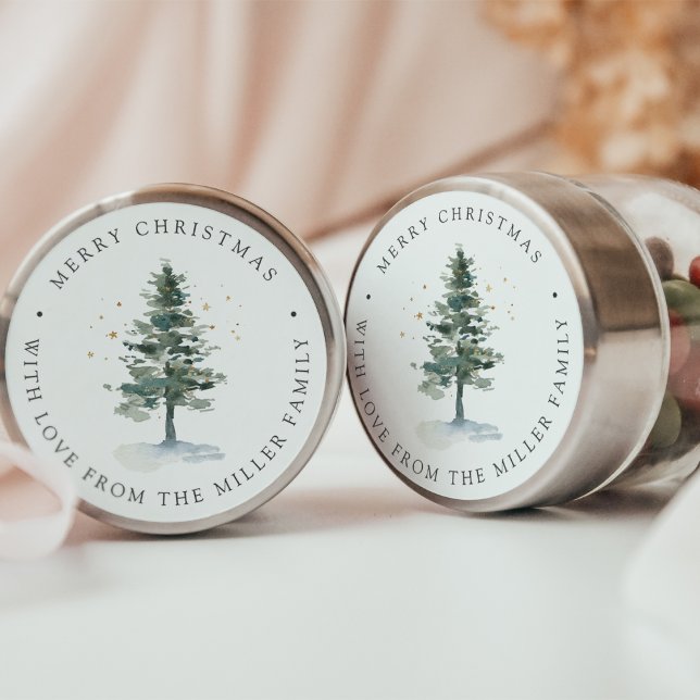 Winter Woodland Christmas Tree Personalized Classic Round Sticker (Creator Uploaded)