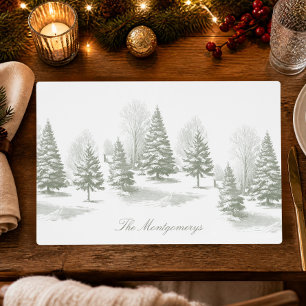 Winter Woodland Christmas Tree Pine Monogram Placemat