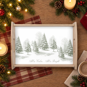 Winter Woodland Christmas Tree Pine Monogram Serving Tray