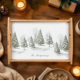 Winter Woodland Christmas Tree Pine Monogram Serving Tray