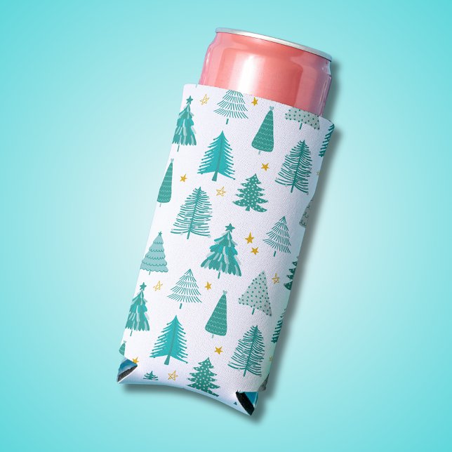 Winter Woodland Christmas Tree Seltzer Can Cooler (Modern Christmas Tree winter woodland forest wonderland holiday can cooler. Great for parties.)