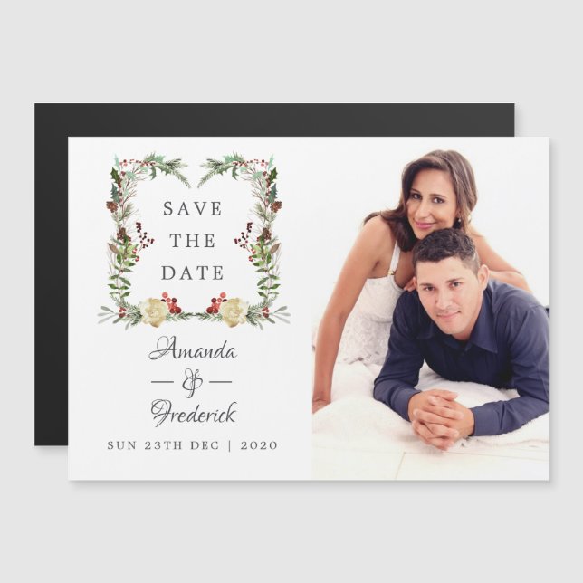 Winter Woodland Christmas Wedding Save the Date Magnetic Invitation (Front/Back)