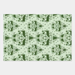 Winter Woodland Damask w/ reindeer & fir trees  Wrapping Paper Sheets