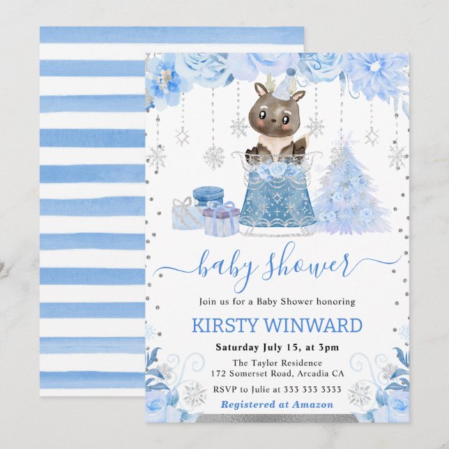 Winter Woodland Deer Baby Shower Invitation (Front/Back)