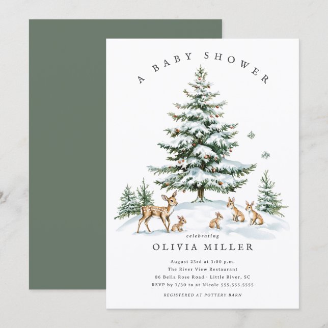 Winter Woodland Deer Baby Shower Invitation (Front/Back)