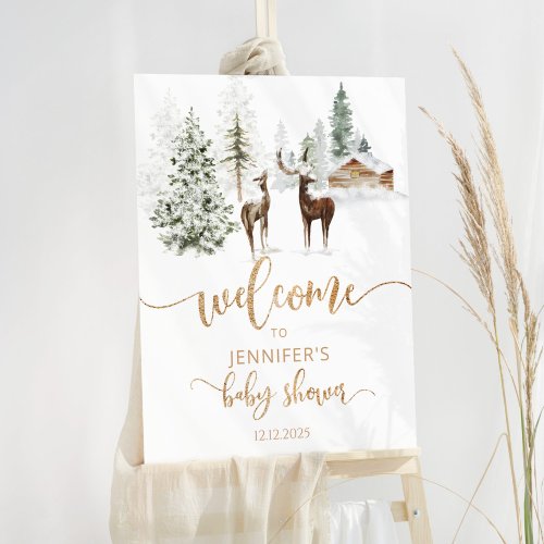 Winter woodland deer baby shower welcome foam board