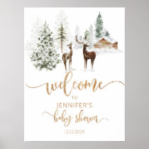 Winter woodland deer baby shower welcome poster