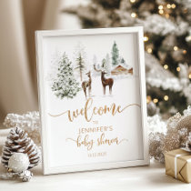 Winter woodland deer baby shower welcome poster