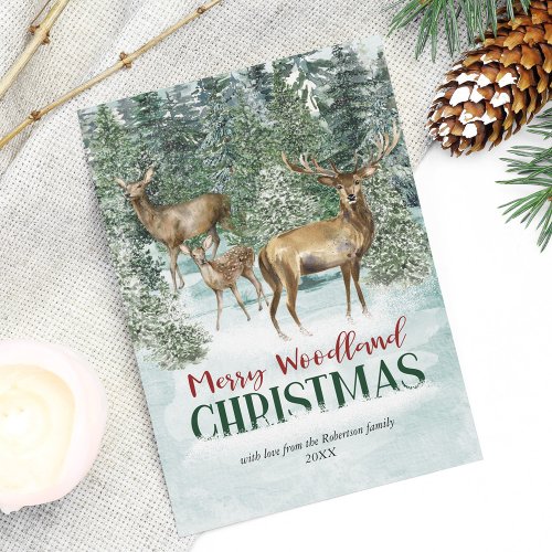 Winter Woodland Deer Christmas Watercolor Holiday Card