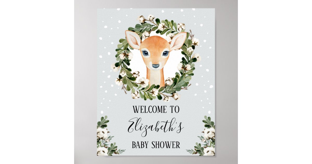 Winter Woodland Deer Forest Fawn Baby Shower Party Poster