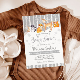 Winter Woodland Deer Fox Baby Shower Invitation