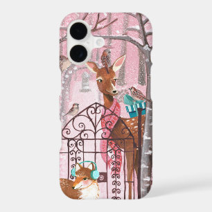 Winter Woodland Deer Girl Cute Illustrated iPhone 17 Case