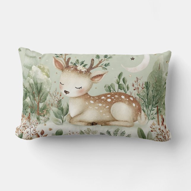 Winter Woodland Deer Lumbar Pillow (Front)