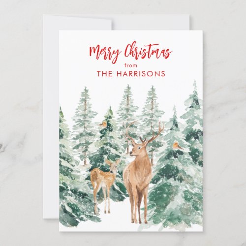 Winter Woodland Deer Merry Christmas Holiday Card