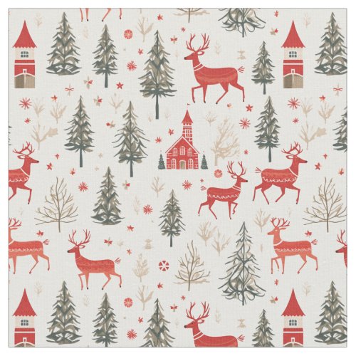 Winter Woodland Deer Nordic Christmas Fabric