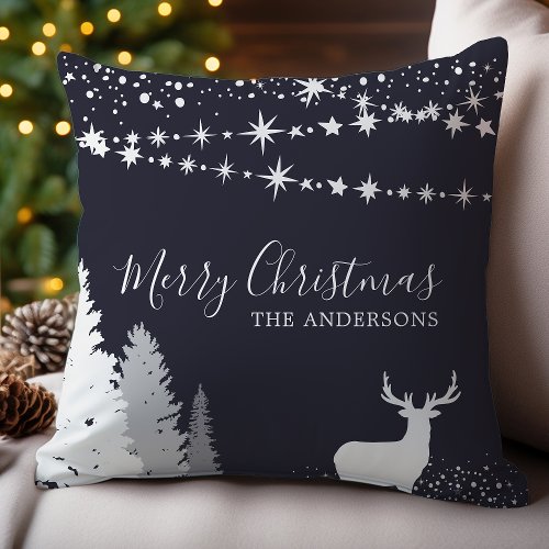 Winter Woodland Deer Personalized Christmas Throw Pillow