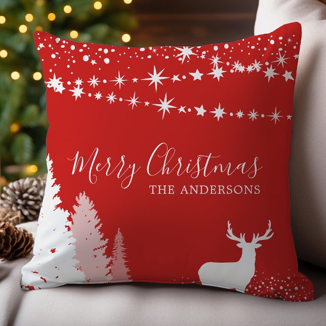 Winter Woodland Deer Red Family Christmas Throw Pillow (Creator Uploaded)