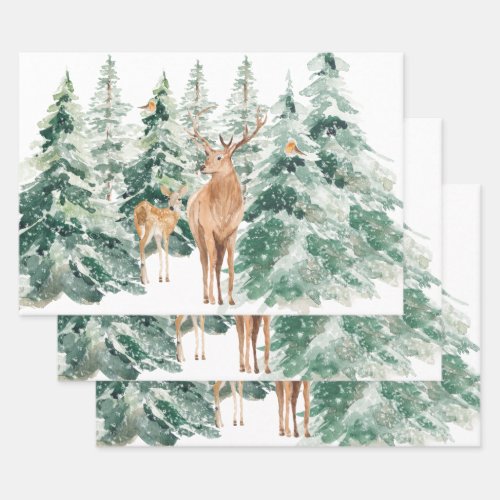 Winter Woodland Deer Rustic Christmas Wrapping Paper Sheets
