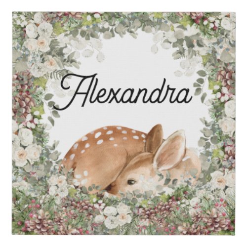 Winter Woodland Deer The Wild One  Faux Canvas Print