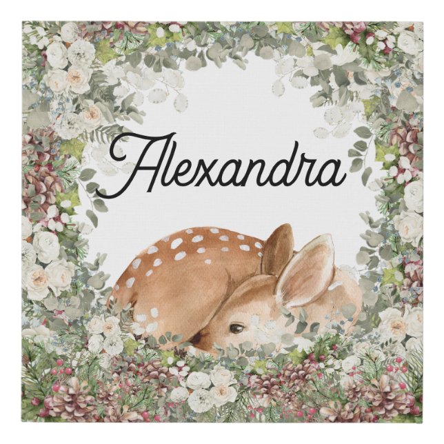 Winter Woodland Deer The Wild One  Faux Canvas Print (Front)