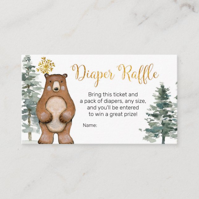 Winter Woodland Diaper Raffle Enclosure Card (Front)