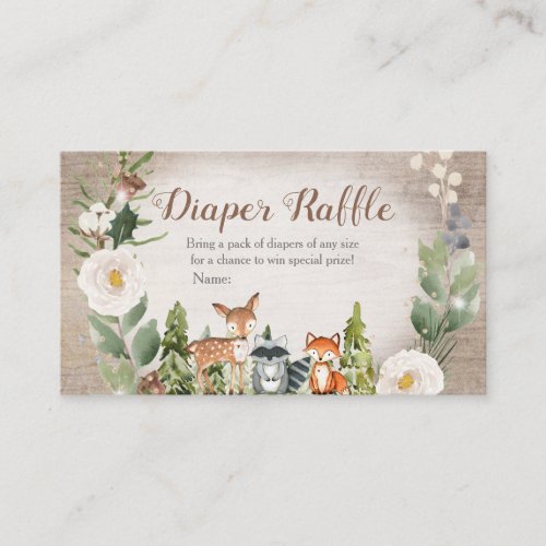 Winter Woodland Diaper Raffle White Floral Enclosure Card