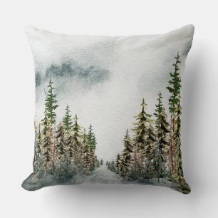 Winter Woodland Eastern Pine Tree Forest Throw Pillow