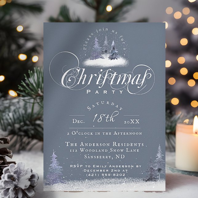 Winter Woodland Elegant Dusty Blue Christmas Party Invitation (Creator Uploaded)