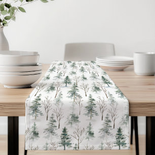Winter Woodland Evergreen Forest Pattern Short Table Runner