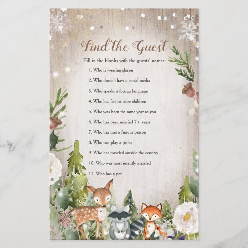 Winter Woodland Find the Guest game White Floral 