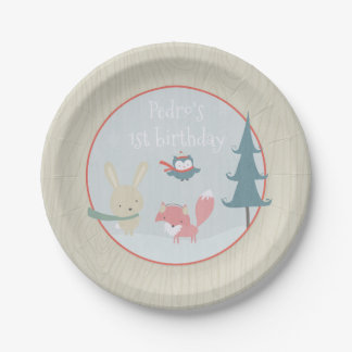 Winter Woodland First Birthday Forest Animals Boy Paper Plates