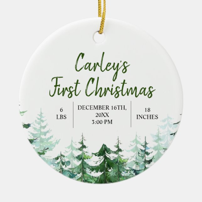 Winter Woodland First Christmas Ceramic Ornament (Front)